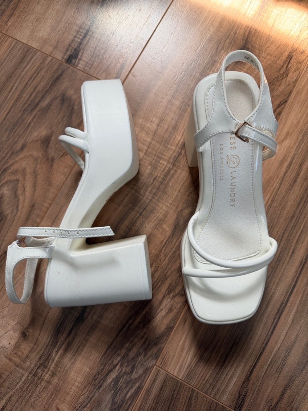 Chinese Laundry White Platform Block Heel Sandals with Ankle Strap